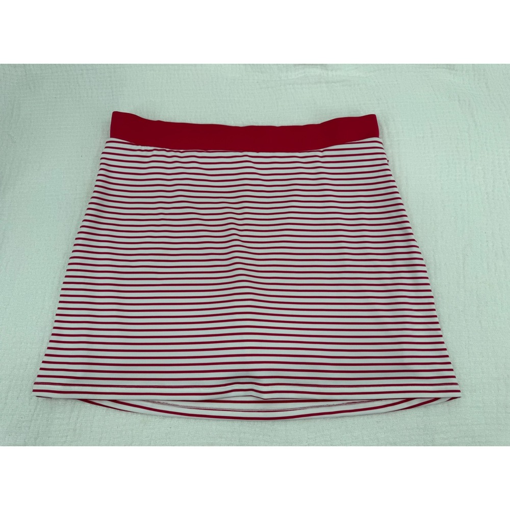 Chico's Striped Active Skort 12 Large Pink White Built-in Shorts Zipper Pocket